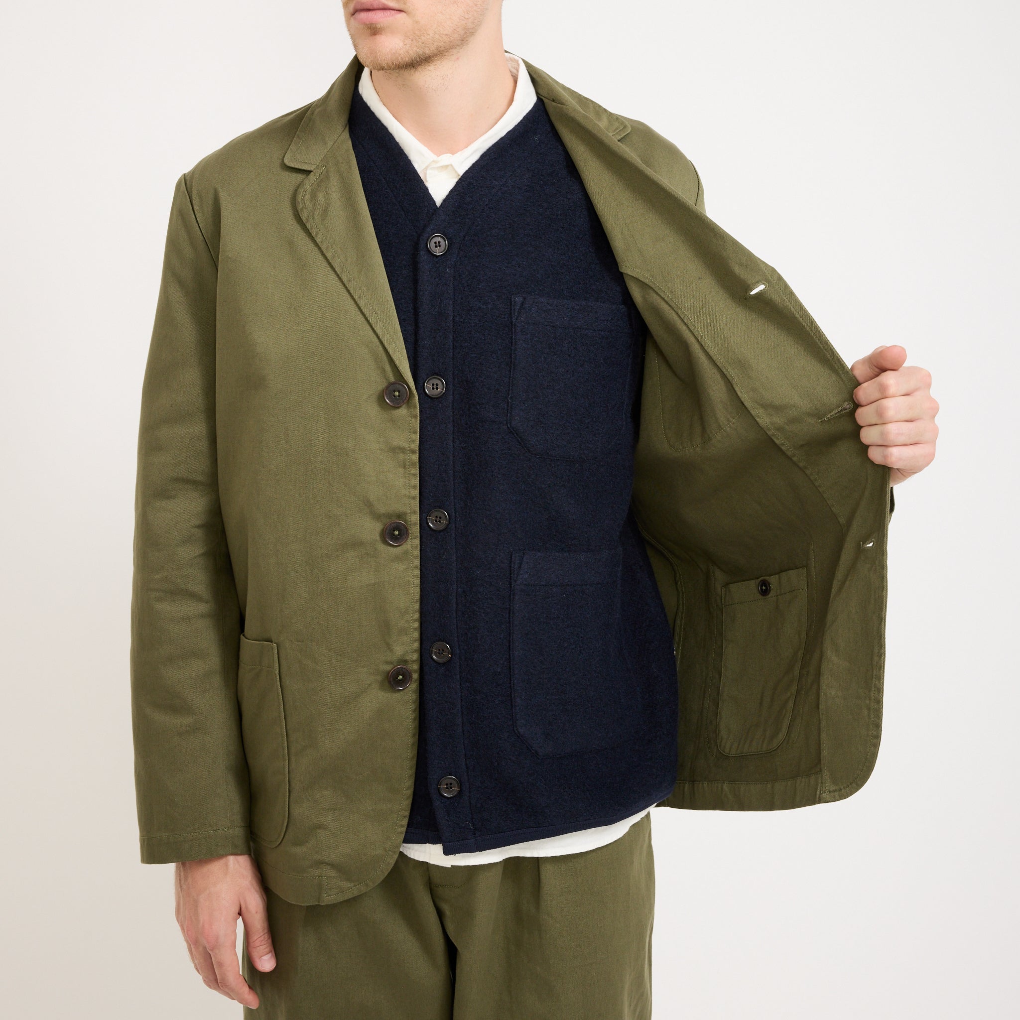 Universal Works | Three Button Jacket Twill Light Olive | Maplestore