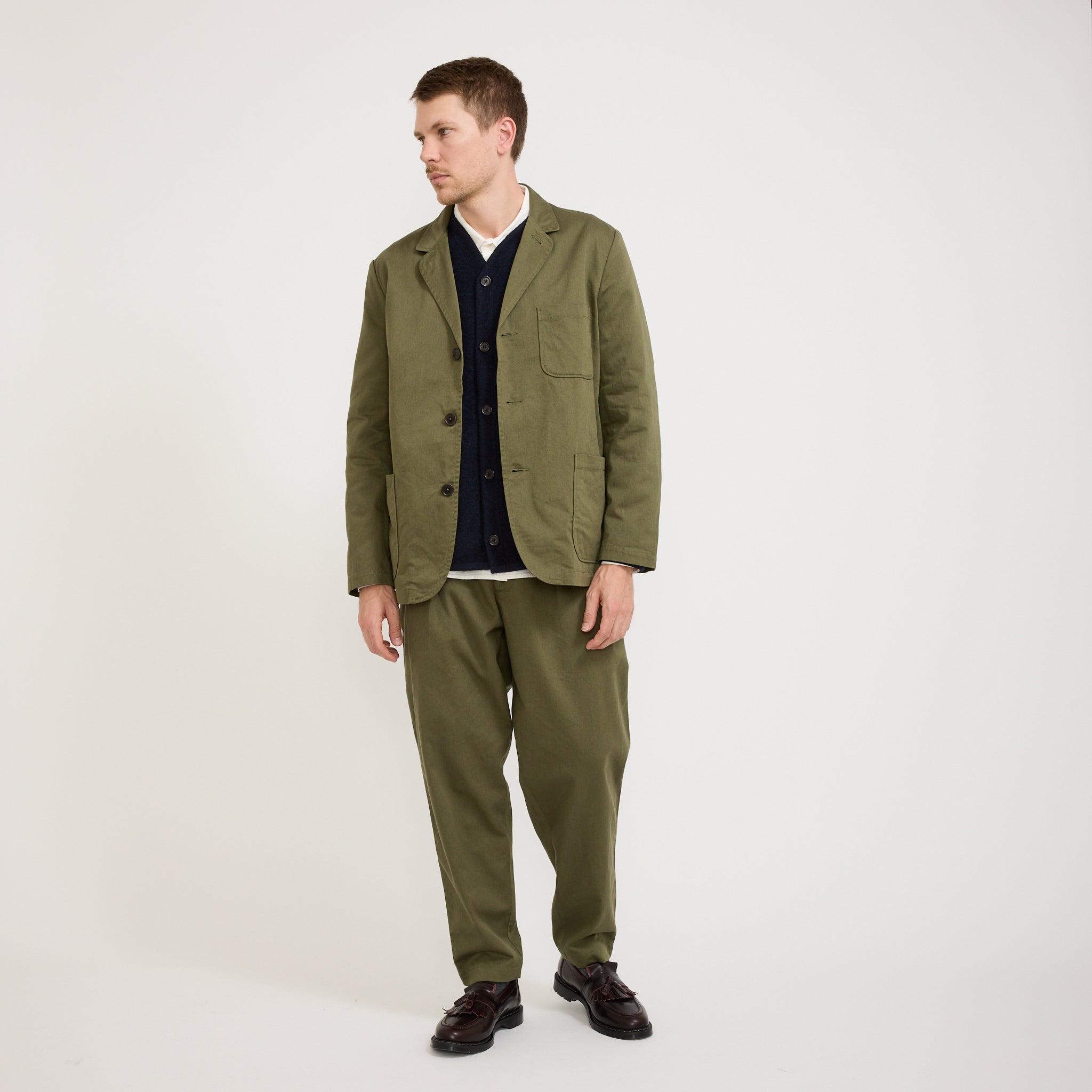 Universal Works | Three Button Jacket Twill Light Olive | Maplestore