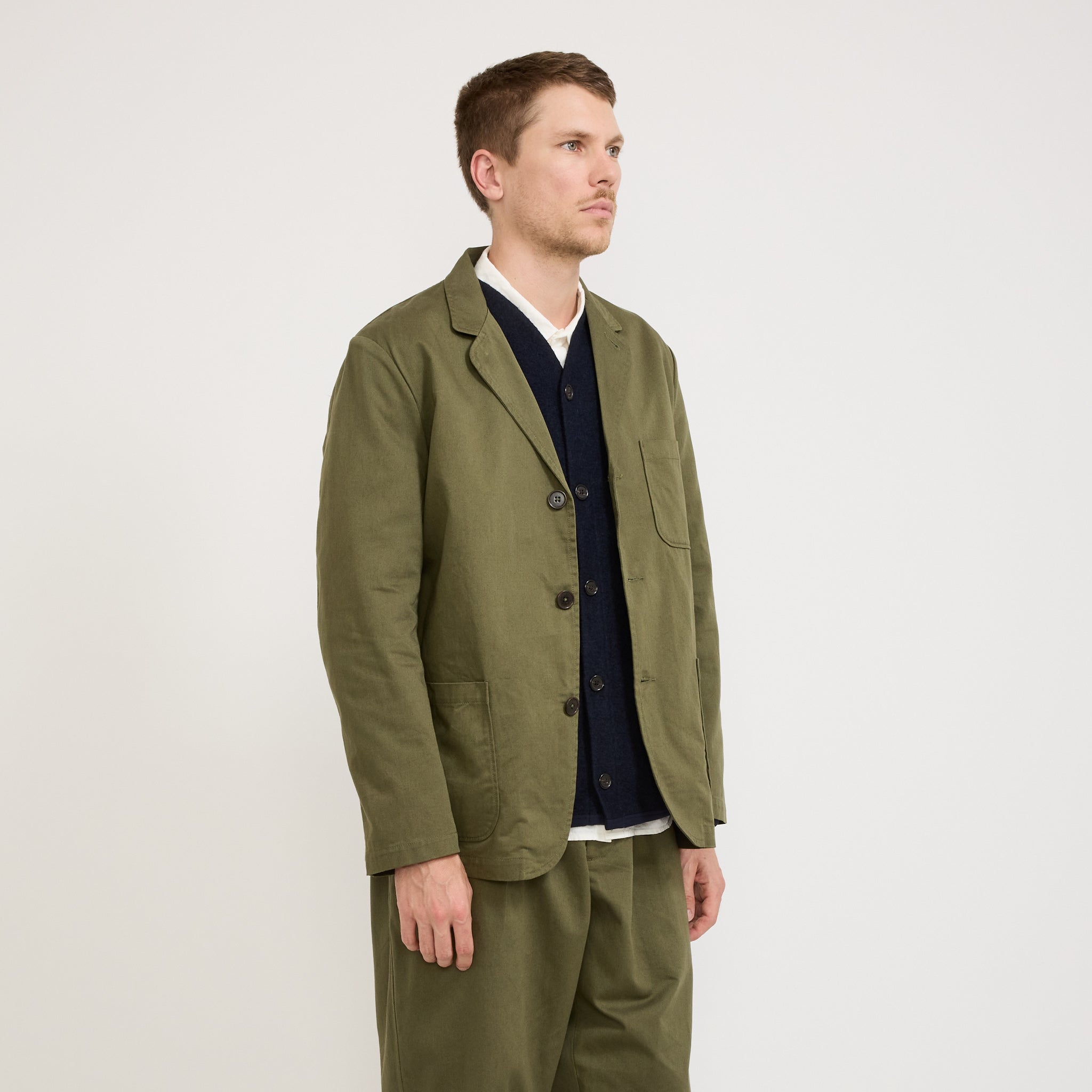 Universal Works | Three Button Jacket Twill Light Olive | Maplestore