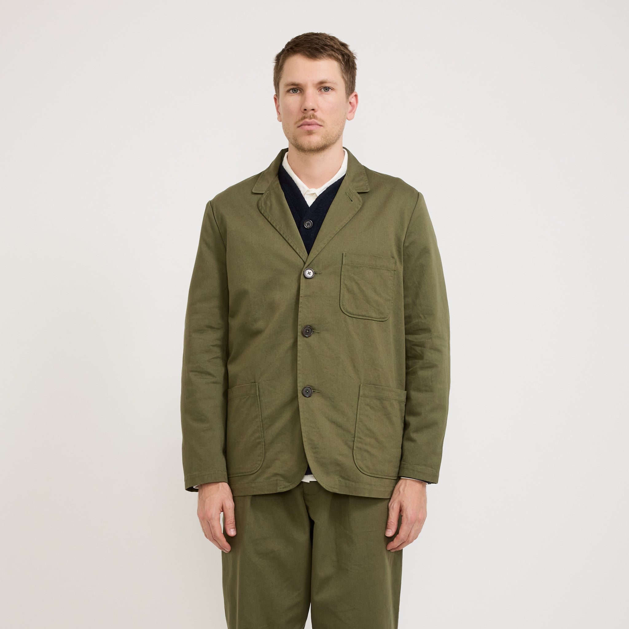 Universal Works | Three Button Jacket Twill Light Olive | Maplestore