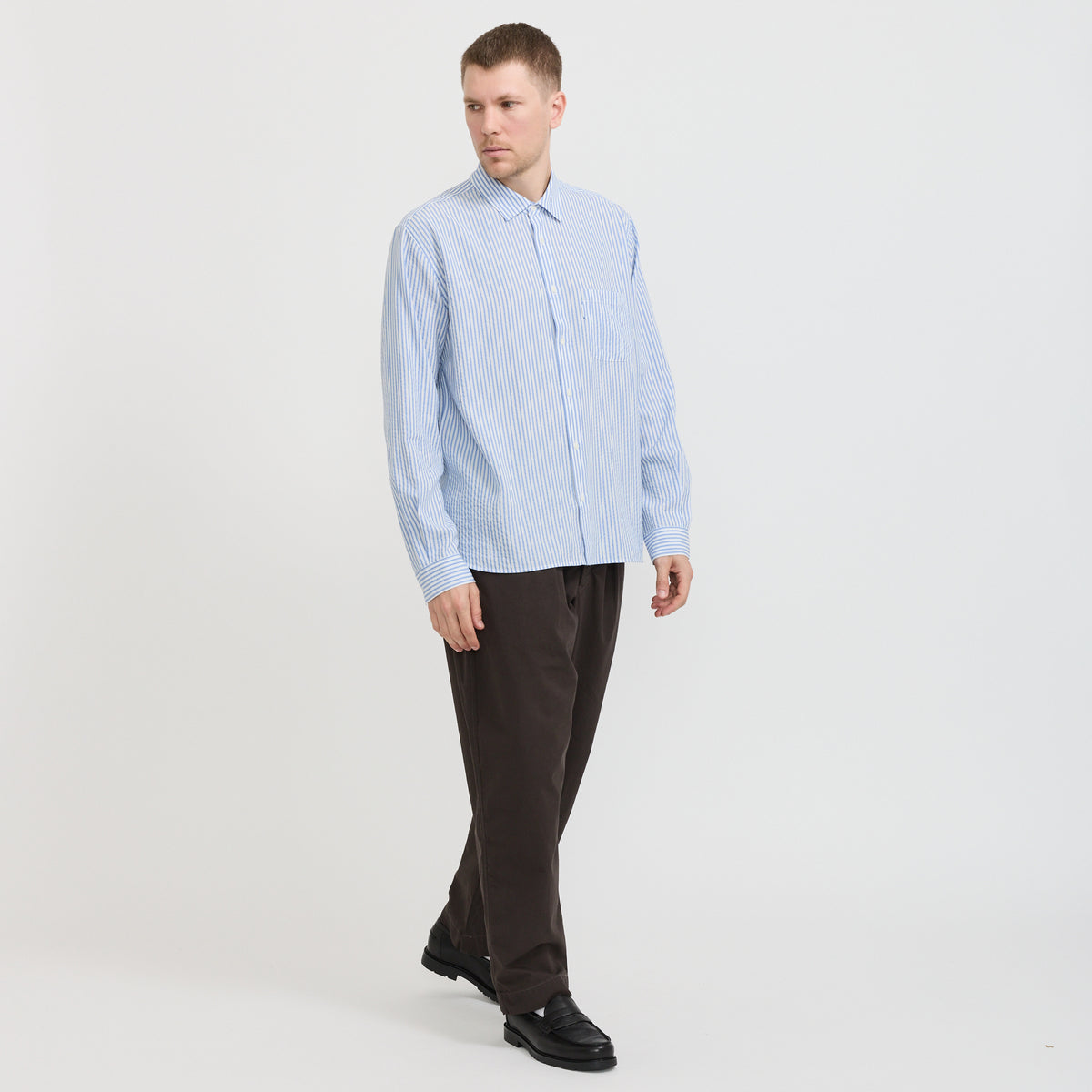 YMC | Curtis Shirt White/Blue Stripe | Maplestore