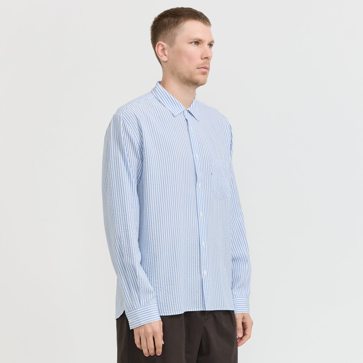 YMC | Curtis Shirt White/Blue Stripe | Maplestore