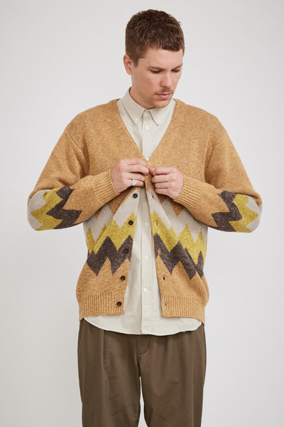 Beams | Cardigan Chevron Stripe Jacquard Light Brown | Maplestore