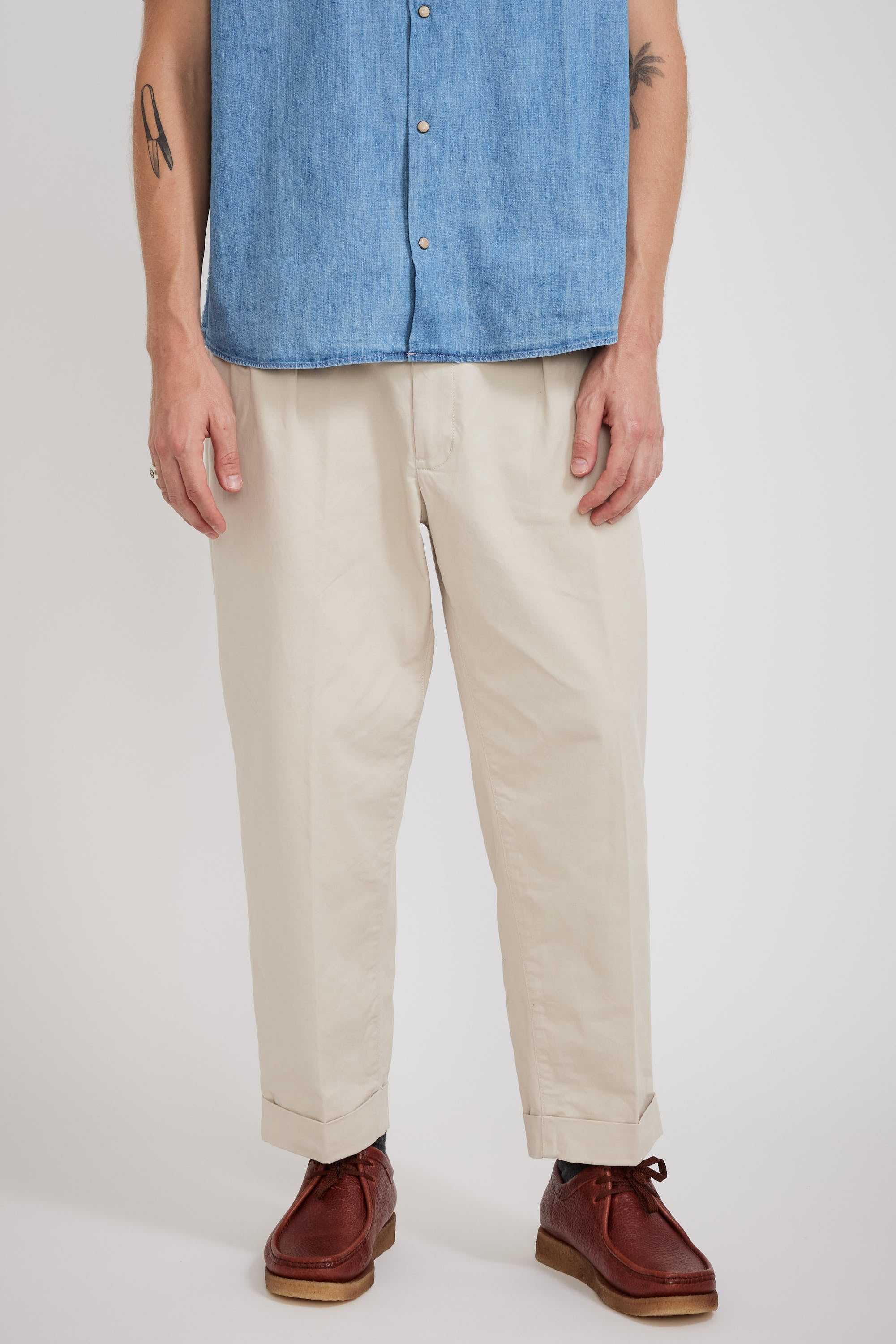 Beams | 2 Pleats Twill Pant Cement | Maplestore