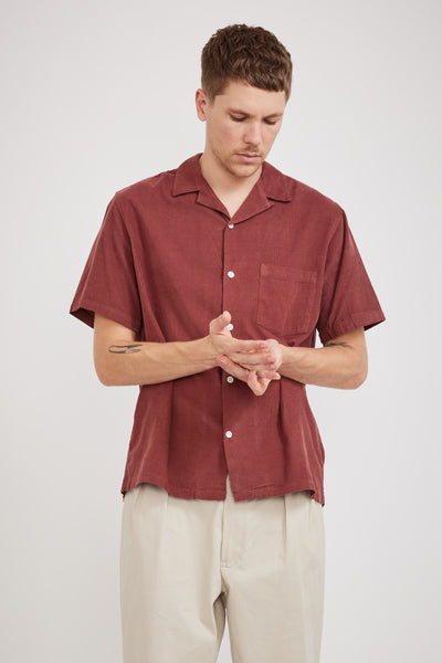 Portuguese Flannel | Cord Camp Collar Shirt Bordeaux | Maplestore