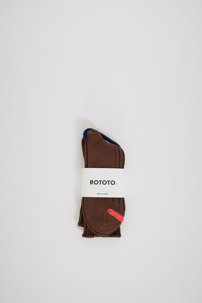Rototo | Chunky Ribbed Crew Socks Brown/Poppy | Maplestore