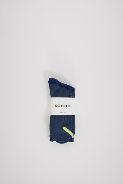 Rototo | Chunky Ribbed Crew Socks Dark Blue/Lime | Maplestore