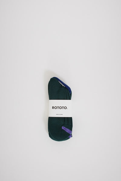 Rototo | Chunky Ribbed Crew Socks Dark Green/Purple | Maplestore
