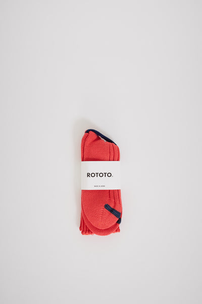 Rototo | Chunky Ribbed Crew Socks Poppy/Dark Blue | Maplestore