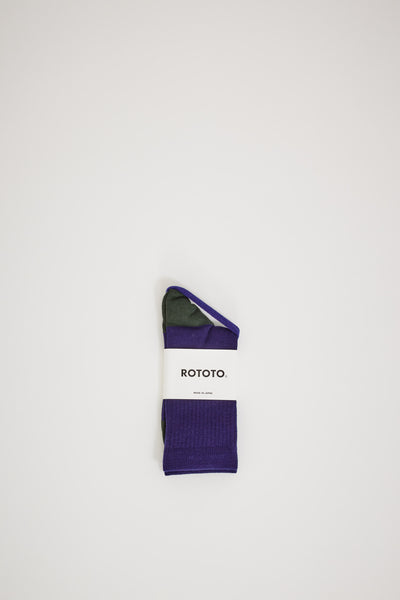 Rototo | Hybrid Crew Socks Navy/Dark Green | Maplestore